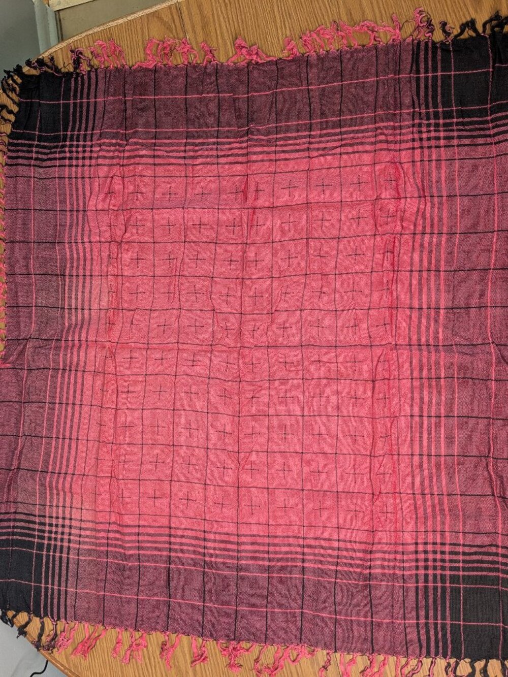 vintage ben goodman hair neck scarf woven made in India pink black 30" x 31"